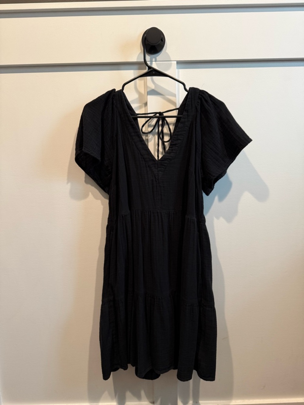 Old Navy Black V-Neck Tiered Mini Swing Dress - Medium Tall